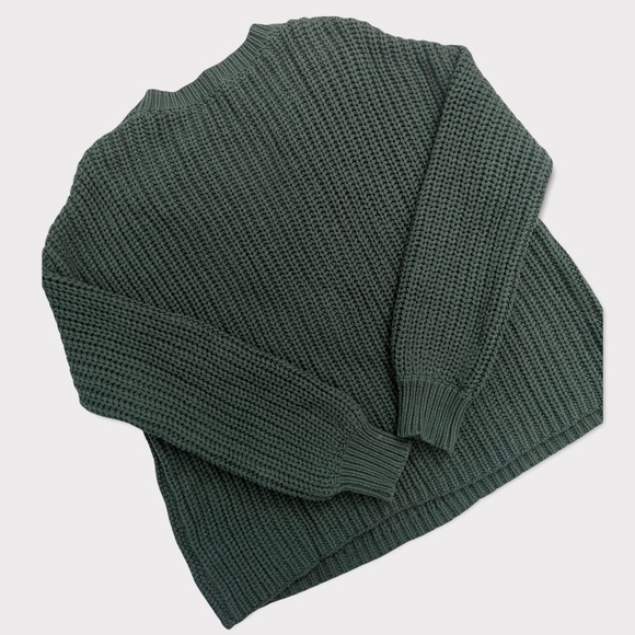 Women's Dark Green Soft Knit Chevron Pom Pom Sweater In Loom Size M/L - Picture 4 of 7